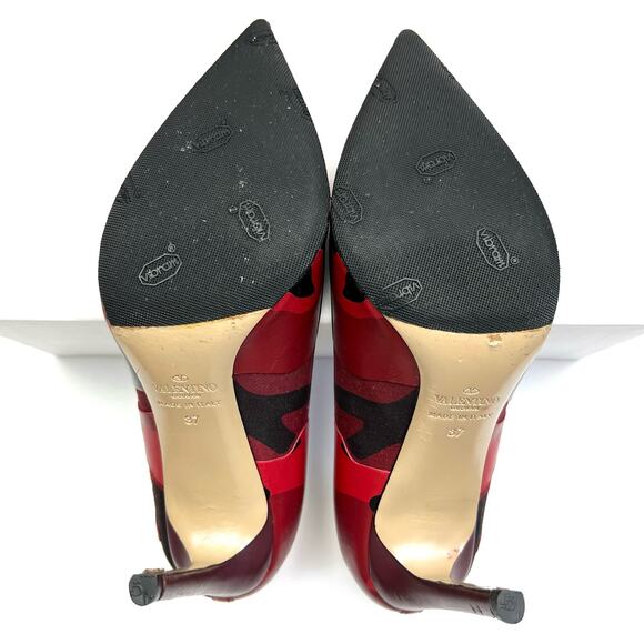 VALENTINO Patchwork Camo Pointed Toe Pump size EU 37 US 7 Wine Camo Print Heels - Picture 10 of 14
